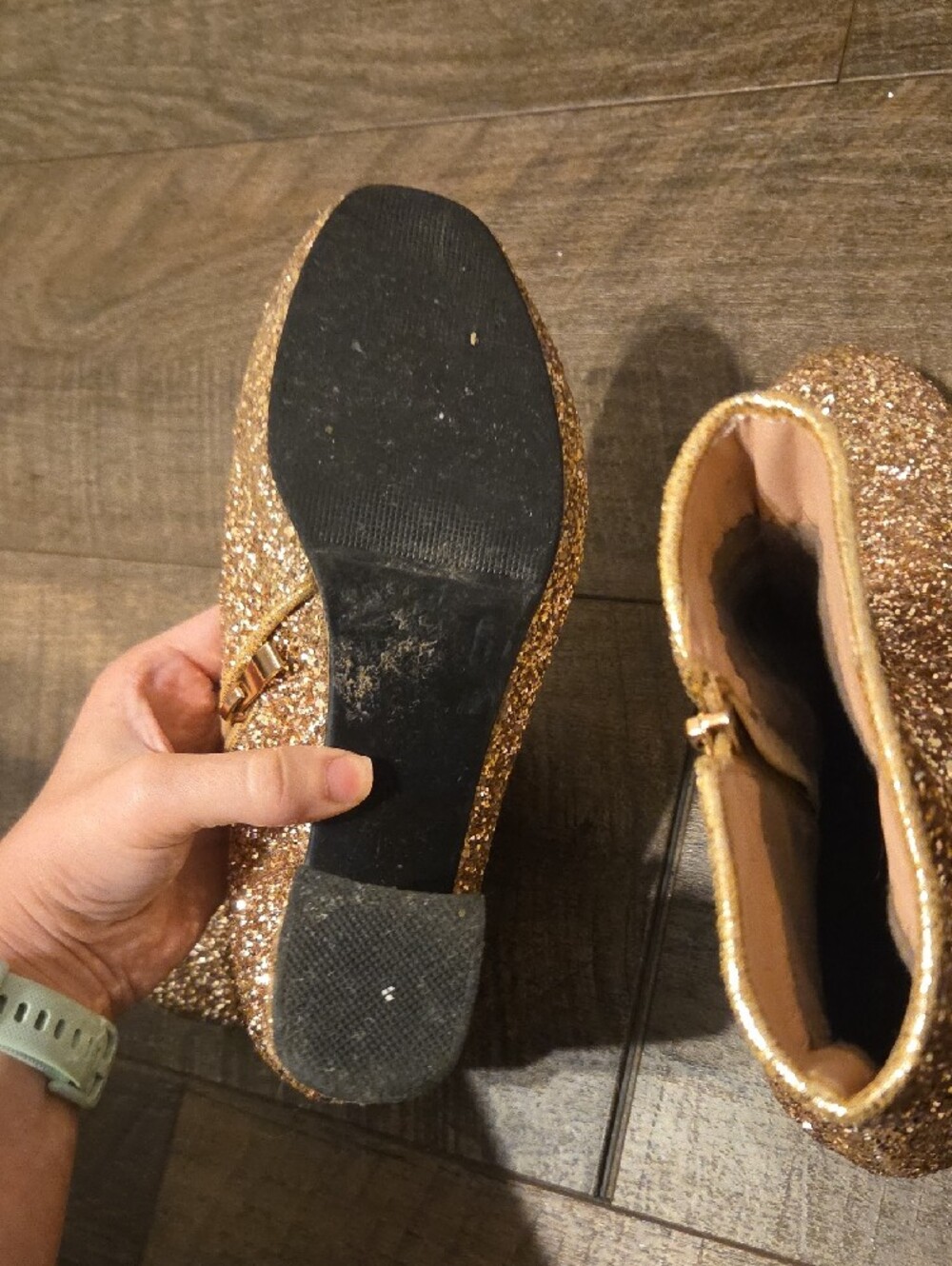Forever 21 Gold Glitter Block Heel Ankle Boots - Picture 3 of 4
